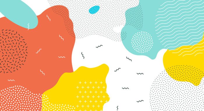 Tableau  Abstrait pop art couleur peinture splash de fond. Conception géométrique de superposition de vecteur de style branché de Memphis des années 80-90