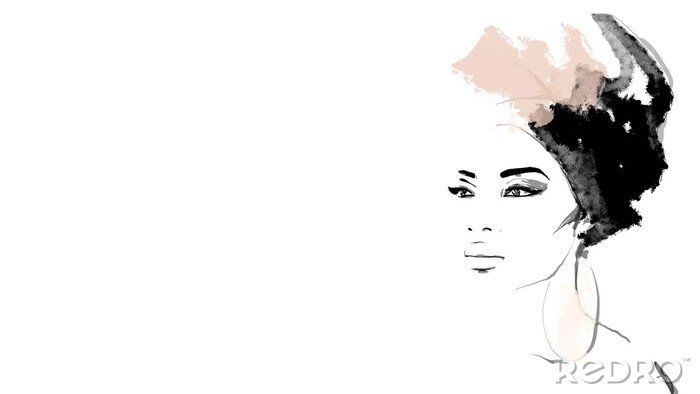 Tableau  African American illustration for fashion banner. Trendy woman model background. Afro hair style girl	
