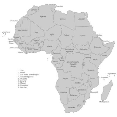 Tableau  Afrika - Karte in grau (beschriftet)