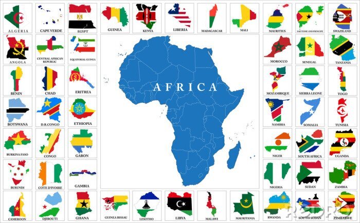 Tableau  Afrique, pays, drapeau, cartes