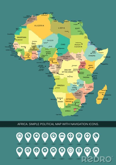 Tableau  Afrique très détaillée et éditable carte politique simple