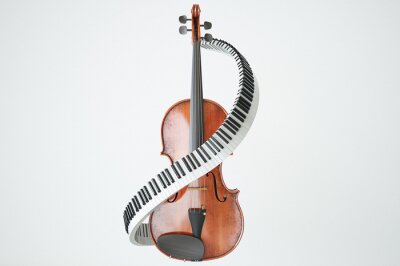 Tableau  Âgé, violon, piaone, clés, concept Rendu 3D