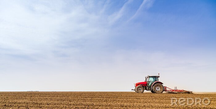 Tableau  Agriculteur, tracteur, préparer, terre, cultivateur