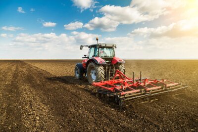 Agriculteur, tracteur, préparer, terre, semis, cultivateur, pré-semer, activités, début, printemps, saison, agricole, travaux.