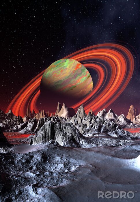 Tableau  Alien Planet et un Saturne comme la planète
