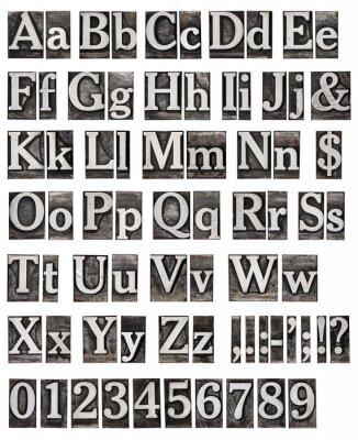 Tableau  alphabet de vieilles lettres métalliques
