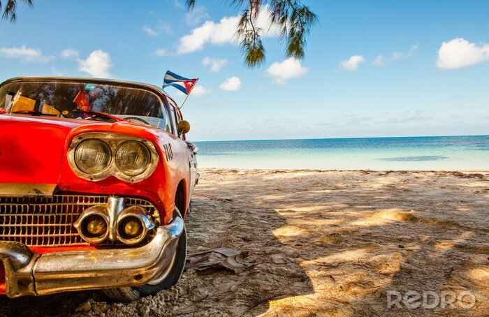 Tableau  Américain, classique, voiture, plage, Cayo, Jutias, province, Pinar, Rio ...