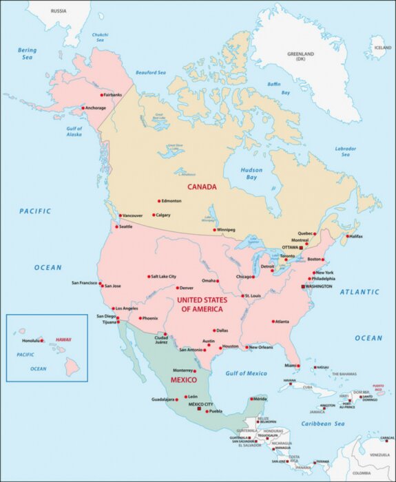 Tableau  Amérique du Nord carte