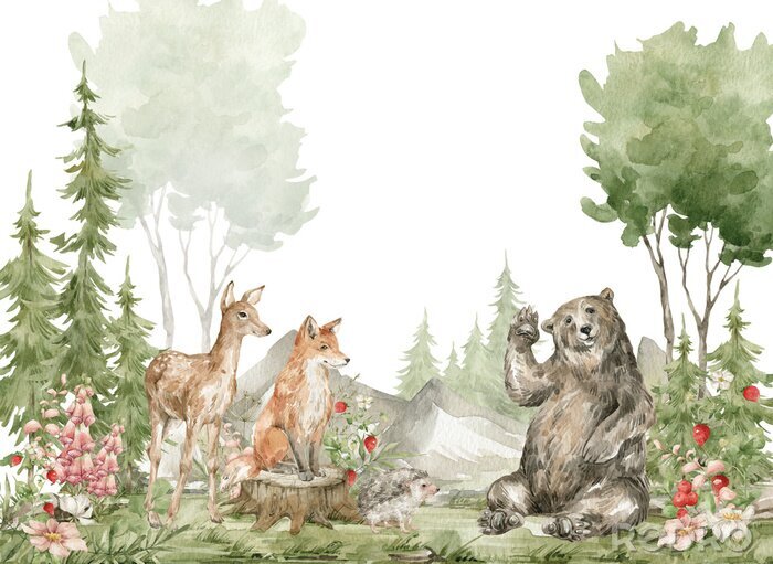 Tableau  Amis des animaux de compagnie dans la forêt