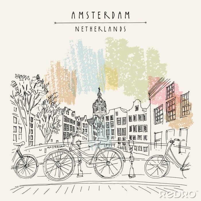 Tableau  Amsterdam, Holland, Netherlands - vintage hand drawn postcard