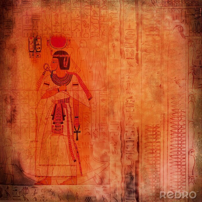Tableau  ancienne backround orange Egypte avec faraoh