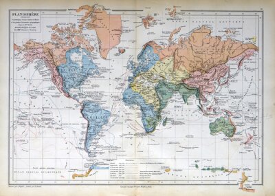 Ancienne carte de 1883, la carte du monde