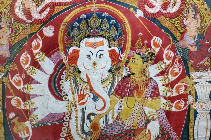 Tableau  Ancienne peinture népalaise célèbre dans un palais à Patan, au Népal