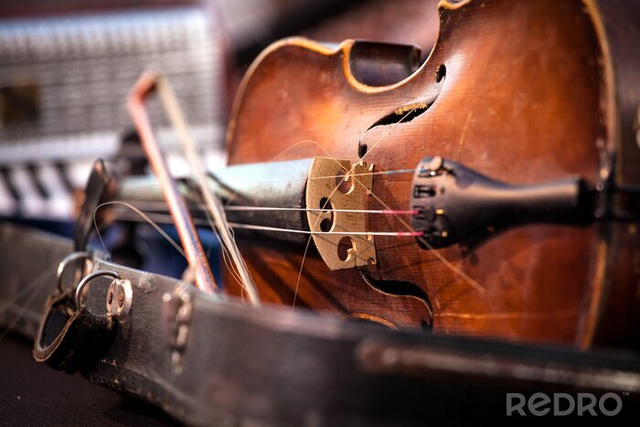 Tableau  Ancienne violon et archet utilisé Vintage