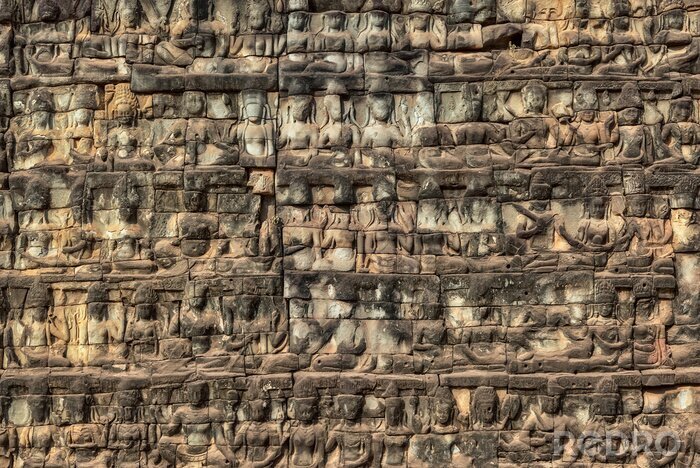 Tableau  Ancient Khmer carved on stone background