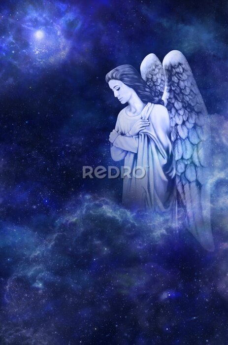Tableau  Ange gardien priant dans le ciel