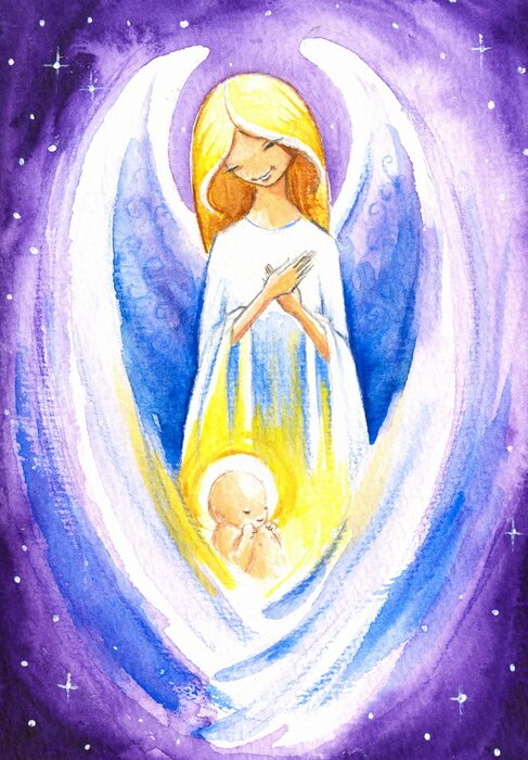 Tableau  Ange gardien protégeant un enfant et baptême