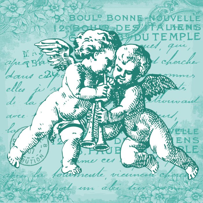 Tableau  Anges jouant de la trompette dans un style vintage