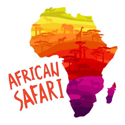 Tableau  Animaux africains silhouettes dans le coucher du soleil