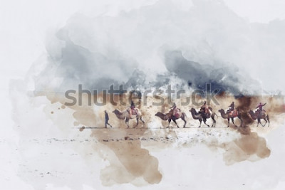 Tableau  Animaux aquarelles dans le désert