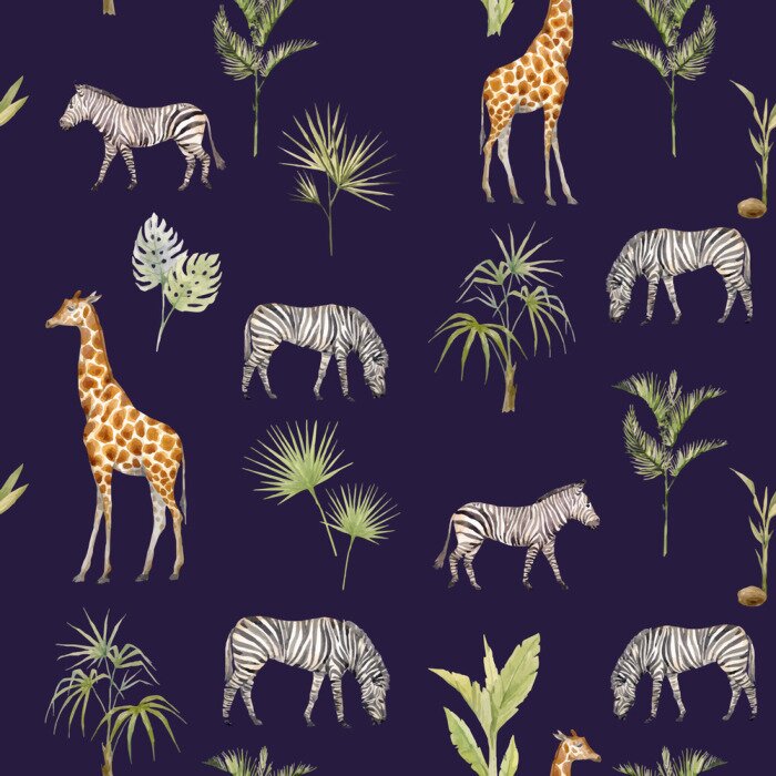 Tableau  Animaux de safari parmi les plantes tropicales