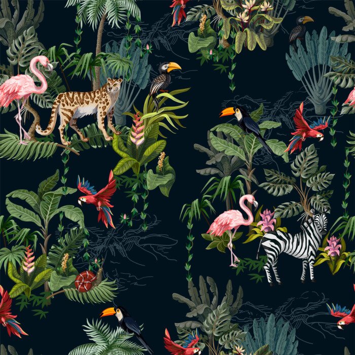 Tableau  Animaux et plantes exotiques de la jungle pour les enfants