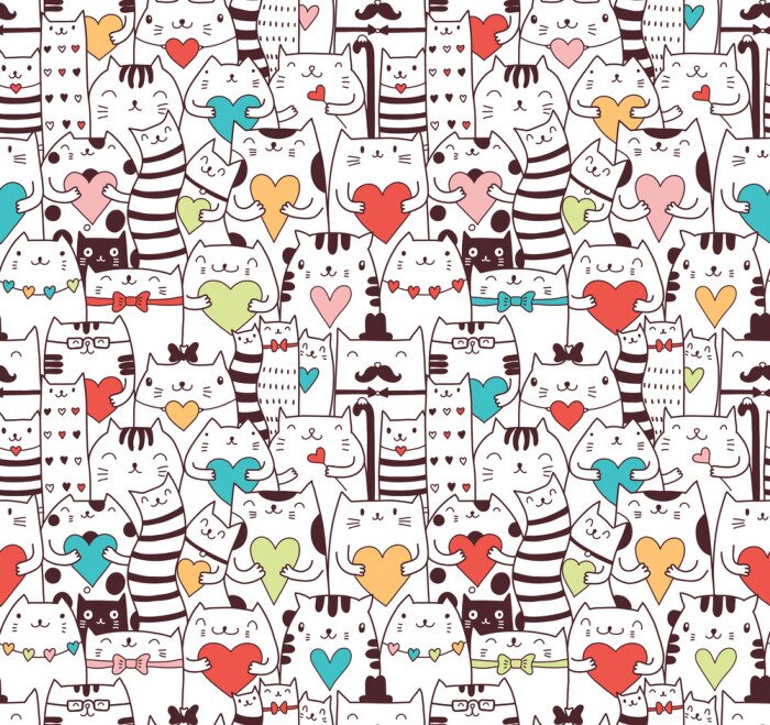 Tableau  Animaux noirs et blancs avec des cœurs colorés