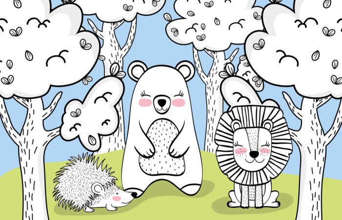 Tableau  Animaux noirs et blancs sur une clairière verte