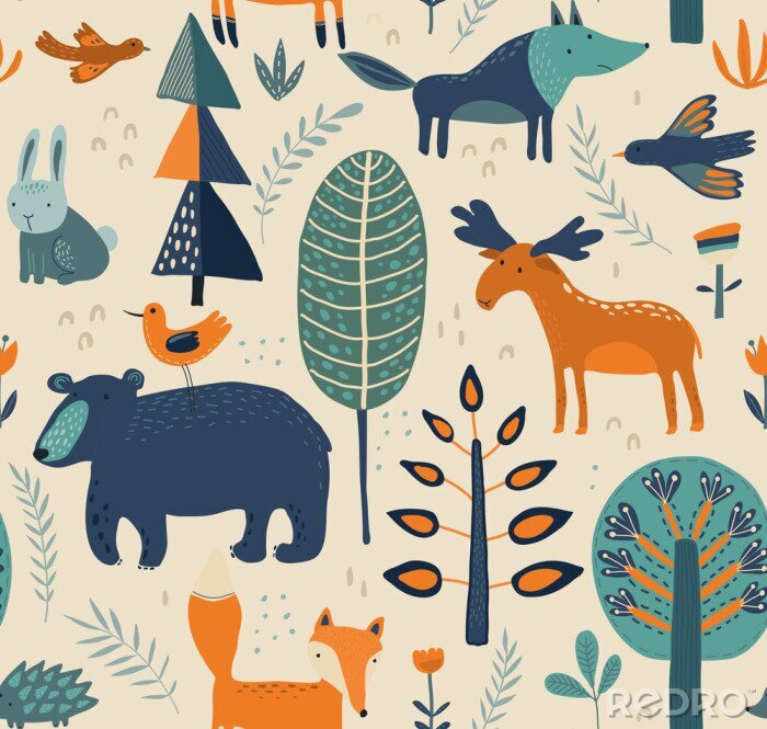 Tableau  Animaux sauvages dans la forêt