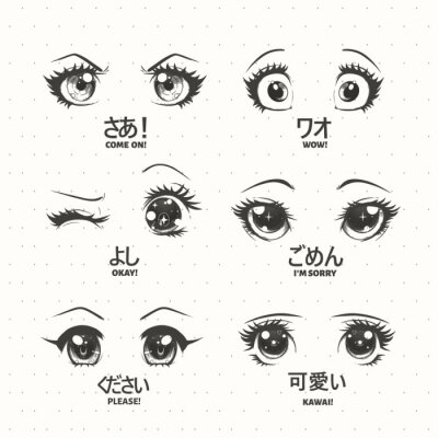 Tableau  Anime avec différentes formes d'expression du regard