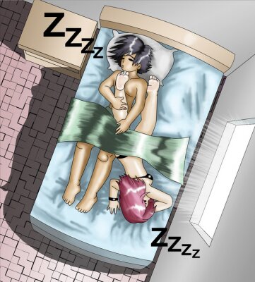 Tableau  Anime avec un couple dormant dans un lit