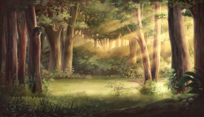 Anime et forêt illuminée