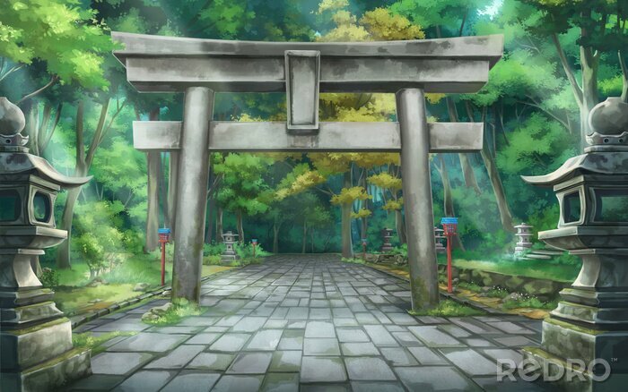 Tableau  Anime et porte Torii