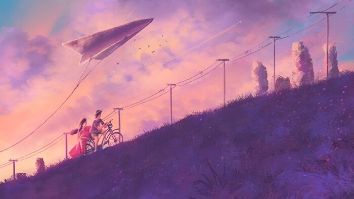 Tableau  Anime et un couple de motards