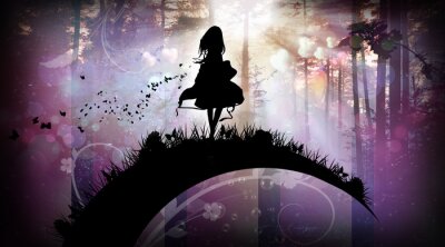 Anime et une fille dans une forêt magique