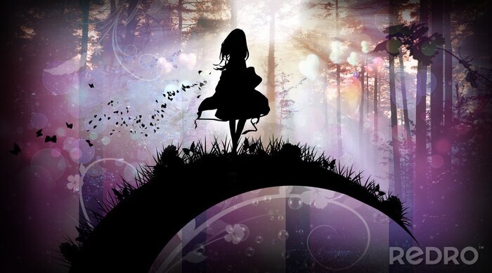 Tableau  Anime et une fille dans une forêt magique
