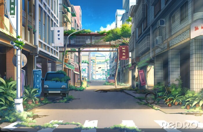 Tableau  Anime et ville abandonnée
