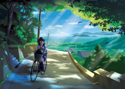 Tableau  Anime girl sur un vélo