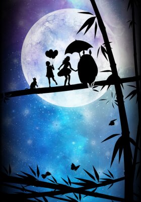 Tableau  Anime personnages avec la lune en arrière-plan