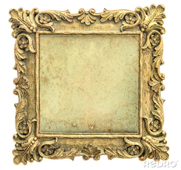 Tableau  Antique golden picture frame with canvas on white background