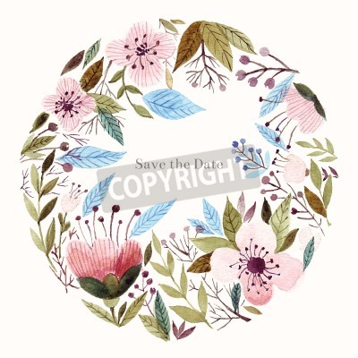 Tableau  Aquarelle arrière-plan floral. Carte de fête, invitation.