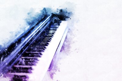 Aquarelle bleu-violette d'un piano
