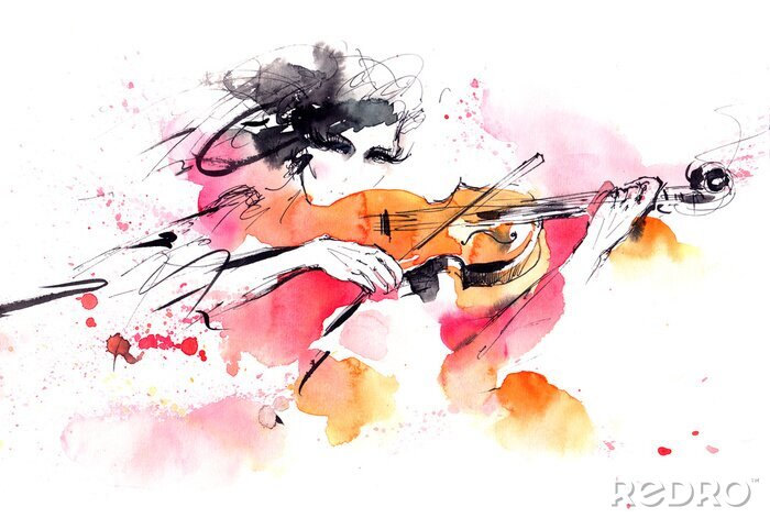 Tableau  Aquarelle d'une femme jouant du violon