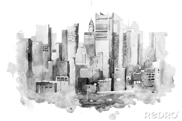 Tableau  Aquarelle, dessin, New, York, Cityscape, USA. Aquarelle peinture Manhattan