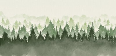 Aquarelle forêt dans la brume