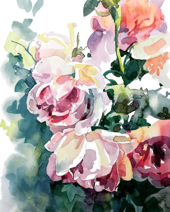 Tableau  Aquarelle originale de roses roses