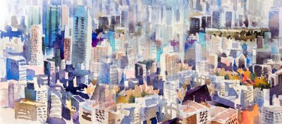 Tableau  Aquarelle peinture paysage coloré de la ville