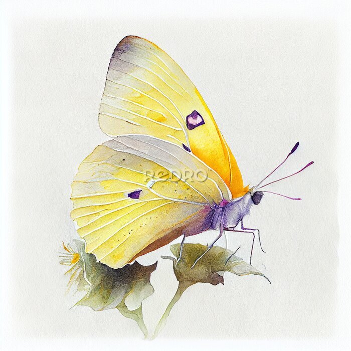 Tableau  Aquarelle représentant un papillon jaune sur fond blanc