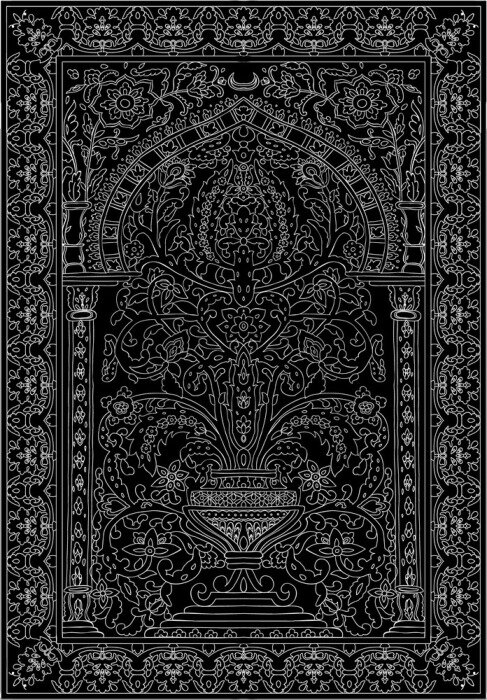 Tableau  Arabic tile fresca flower white black