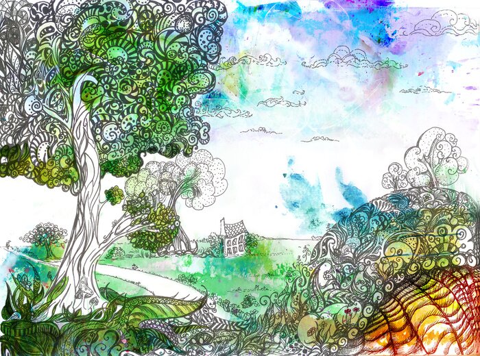 Tableau  Arbre abstrait à la campagne